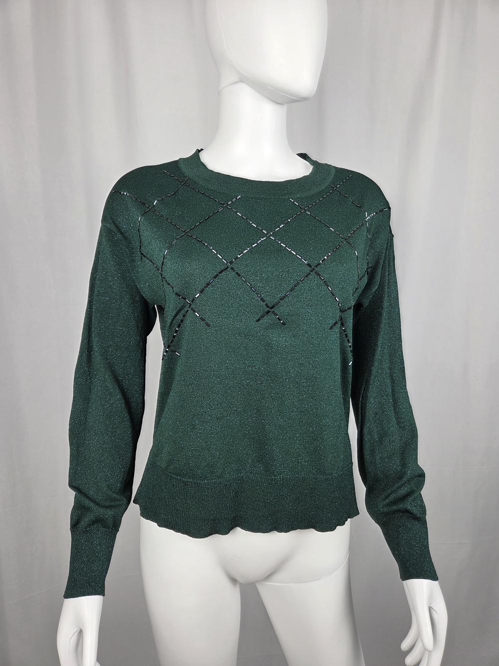 Alfani Emerald Green Crewneck Sweater with Sparkle Lattice
